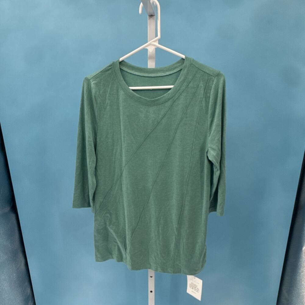 Women's Green 3/4 Sleeve Knit Pullover T-Shirt Crew Neck Cotton RP6293 Size S